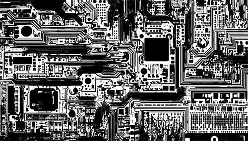 Abstract Circuit Board Pattern. Abstract circuit board pattern in black and white. Abstract black and white circuit board pattern with clean lines and connections. 