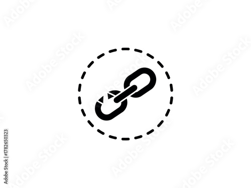 A graphic icon of a chain link within a dotted circle represents connection and linkage.