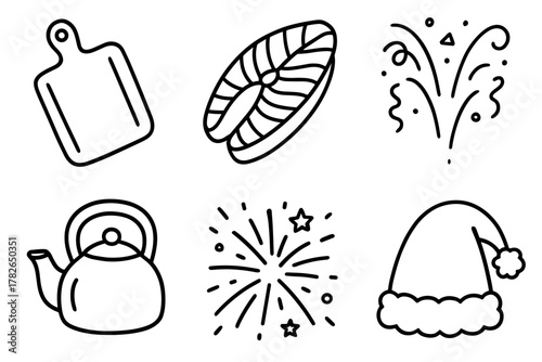 Modern collection of linear food and celebration icons