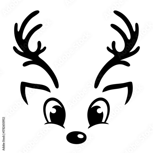 reindeer face with antlers and big eyes, cute Christmas Rudolph silhouette for Cricut and print crafts