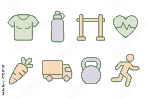 Fitness and health icons set featuring exercise and healthy lifestyle symbols