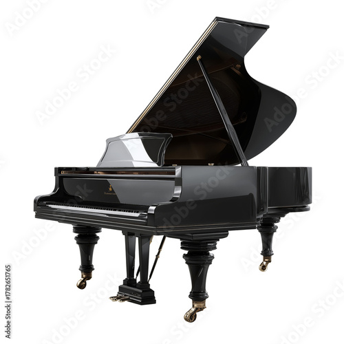 Black Grand Piano With Elegant Design Showcasing Craftsmanship in a Bright In...