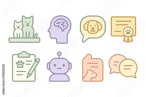 Pet adoption and care icons: simple linear design for pet lovers and organizations
