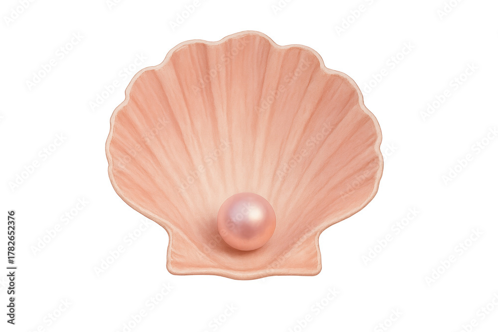 Fototapeta premium Pink shell containing precious pearl on transparent background