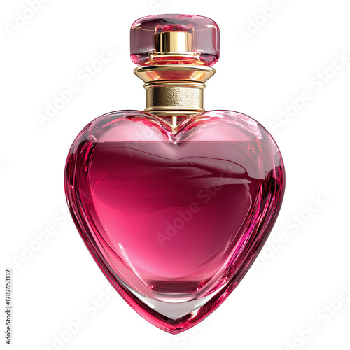Elegant Heart-Shaped Perfume Bottle With Pink Liquid Showcasing a Unique Design