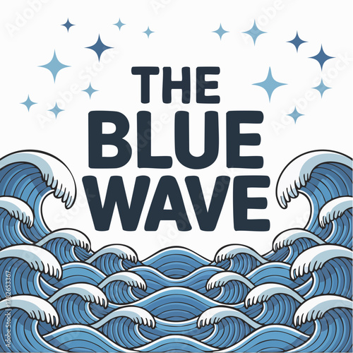 the blue wave crest stars ocean emblem tidal surge graphic