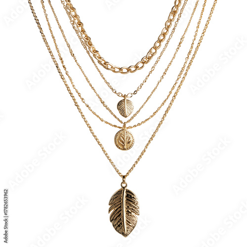 Elegant Gold Layered Necklaces Featuring Leaf and Coin Designs for Stylish Ac...