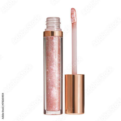 Shimmering Pink Lip Gloss in Clear Tube With Applicator for Glamorous Beauty ...