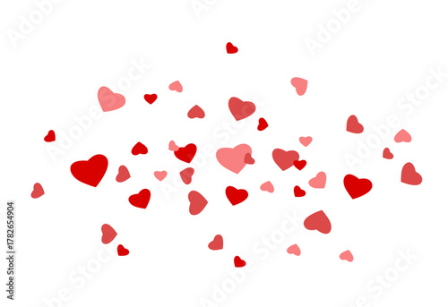 Splashes of red hearts on a white background. Valentine's Day Card
