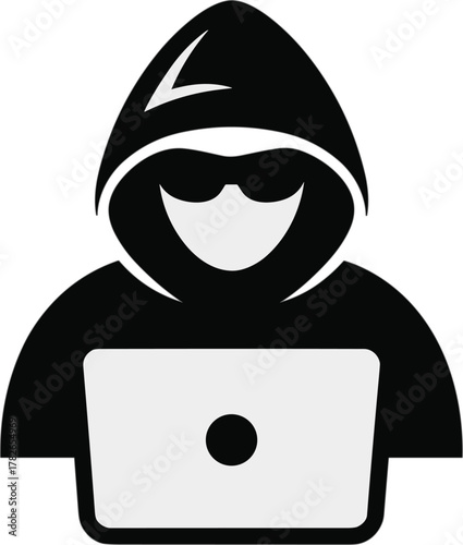 Minimalist Hacker Icon with Laptop and Sunglasses Vector