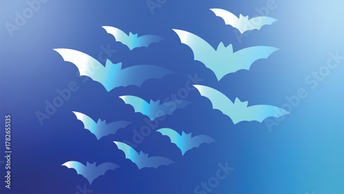 Bats flying in the night sky with a blue gradient background for halloween decoration