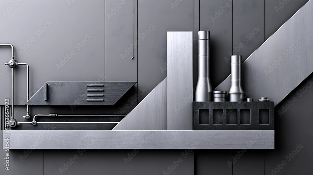Fototapeta premium modern industrial background with stainless steel appliances, clean metallic surfaces, and minimalist gray design showing balance between function and style