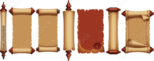 Ancient Scrolls Collection Vector Illustrations of Parchment Documents with Detailed Textures