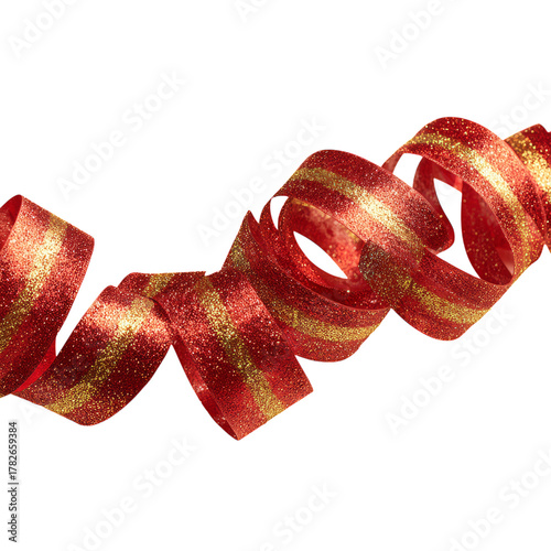 Colorful Red Ribbon With Gold Accents Twisted in a Creative Design for Festiv...