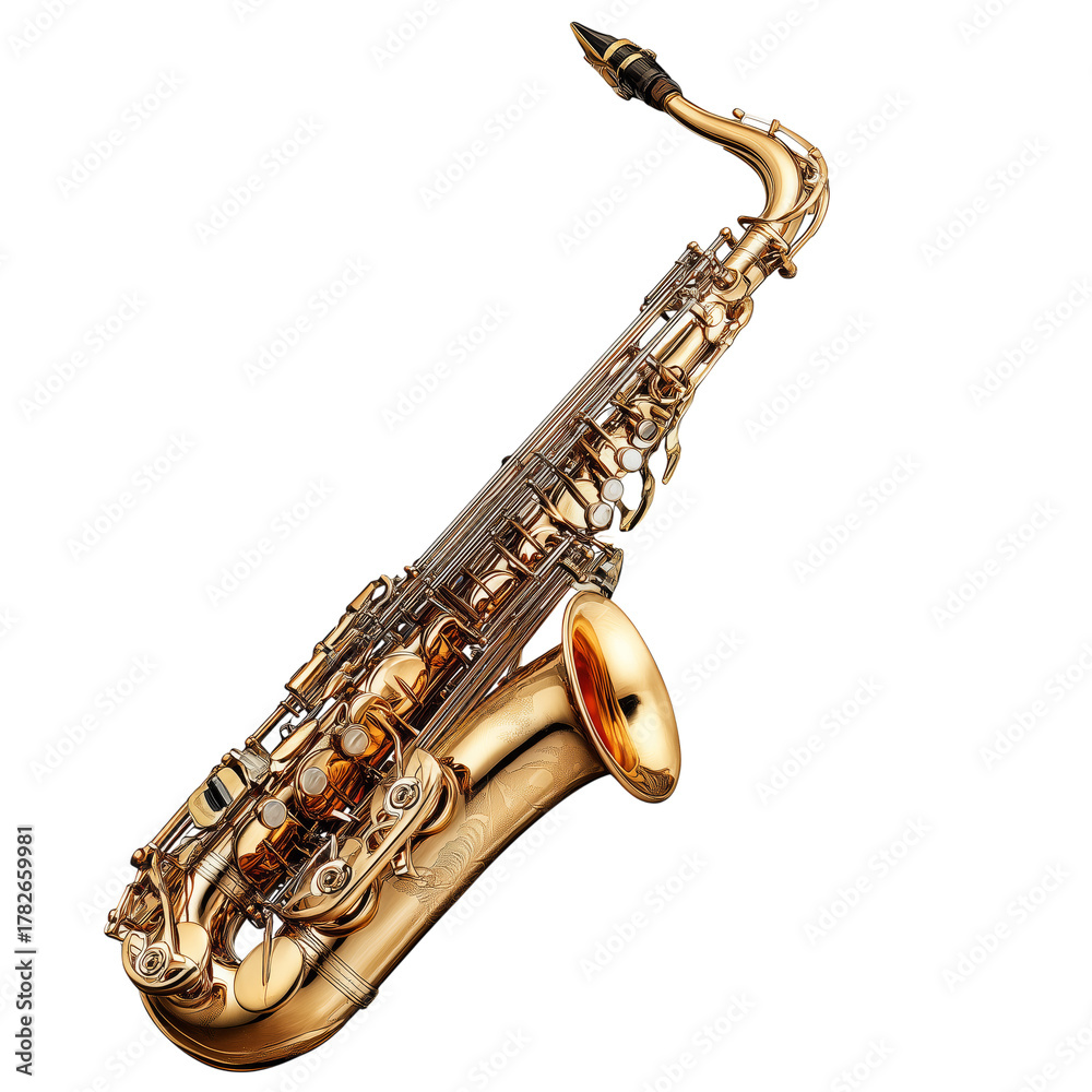 Naklejka premium Golden Saxophone Shining Bright Against a Neutral Background