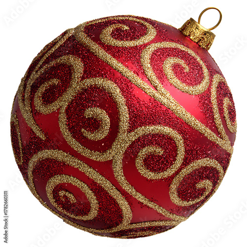 Festive Red Ornament With Gold Swirl Pattern for Holiday Decorations and Cele...