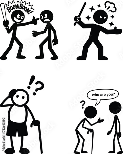 Human emotions and interactions: stick figures expressing confusion