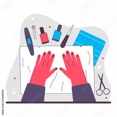 Manicure Tools and Painted Nails on Table