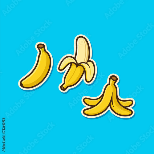 Fresh ripe yellow banana fruit with open peel, isolated vector illustration