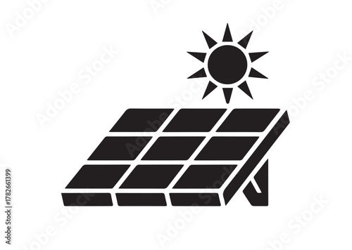 Solar panel with sun icon, Solar panel with sun solid vector