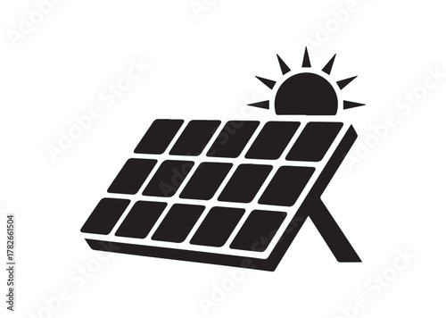 Solar panel with sun icon, Solar panel with sun solid vector