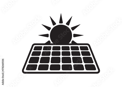 Solar panel with sun icon, Solar panel with sun solid vector
