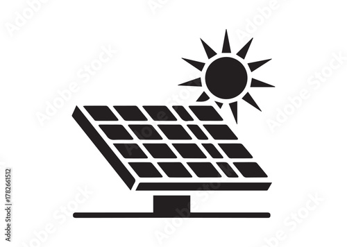 Solar panel with sun icon, Solar panel with sun solid vector