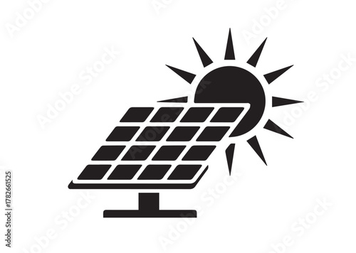 Solar panel with sun icon, Solar panel with sun solid vector
