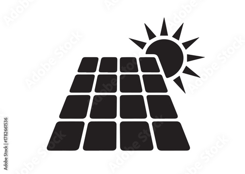 Solar panel with sun icon, Solar panel with sun solid vector