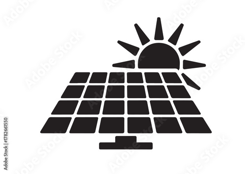 Solar panel with sun icon, Solar panel with sun solid vector