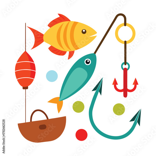 fishing bait and hooks vector set illustration