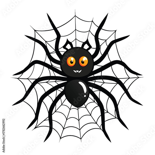 Halloween black spider on web vector illustration