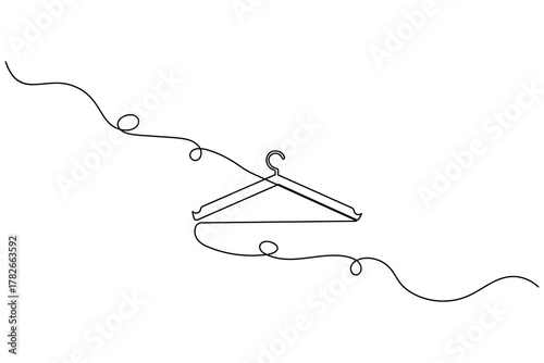 Clothes hangers continuous one line drawing minimalist outline art on white background