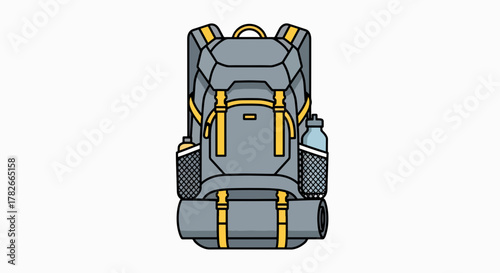 Adventure Ready Backpack: Flat Vector Illustration for Hiking & Camping Essentials
