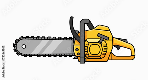 Classic Yellow Chainsaw Illustration - Essential Power Tool for Woodcutting & Outdoor Projects