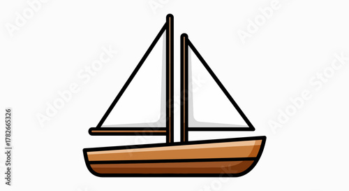 Quaint Cartoon Sailboat Illustration with Brown Hull and White Sails