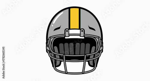 Front View American Football Helmet Vector Icon with Yellow Stripe