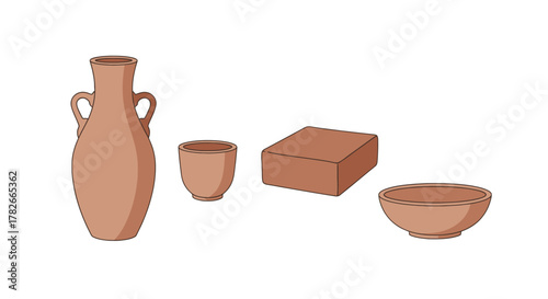 Brown Amphora Vase with Handles Simple Cartoon Style Illustration.
