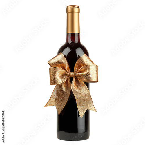 Wine Bottle With a Golden Bow Ready for Celebration or Gift Giving During a S...
