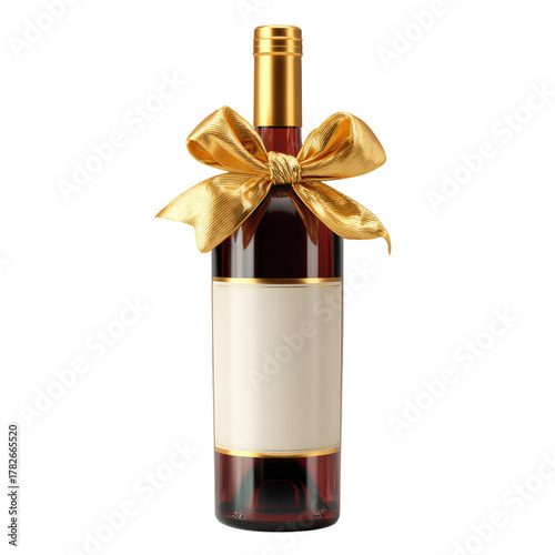 Wine Bottle With a Golden Bow Ready for Celebration or Gift Giving During a S...