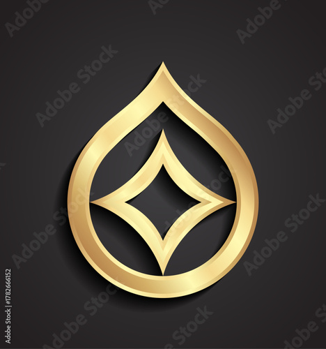 decorative drop shape 3d geometric gold logo