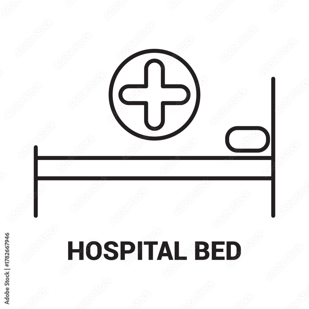 Obraz premium Hospital Bed Icon Healthcare Medical Clinic and Treatment Illustration for Health Recovery Care Wellness Symbol Flat