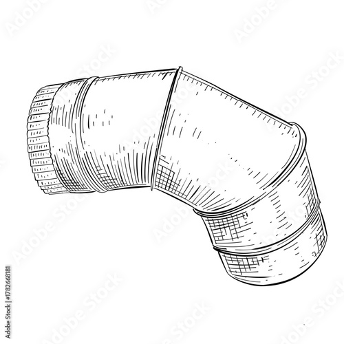 Elbow pipe fitting vintage vector line art hand drawn illustration 