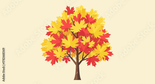 Vibrant autumn tree with colorful foliage against neutral background design