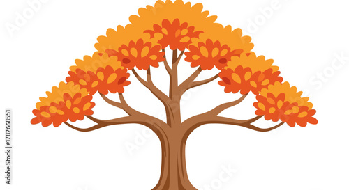 Colorful Autumn Tree Illustration with Orange and Yellow Leaves design