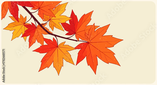 Delicate autumnal maple leaves illustration on a light beige background