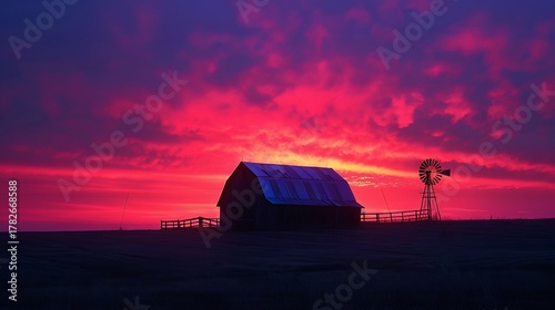 Barn Sunset Silhouette.