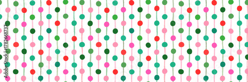 Red, green and pink dots and vertical stripes seamless vector pattern for Christmas backgrounds, invitations and banners