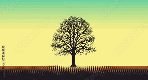 Silhouette of a Solitary Tree Against a Faded Gradient Background