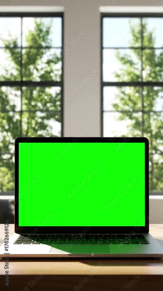 custom made wallpaper toronto digitalGreen Screen laptop with blank static footage trees swaying or moving in the wind home interior loft office background 4k 24fps uhd loop video scene 4 distortion, overlay, glitch, noise, scan lines on